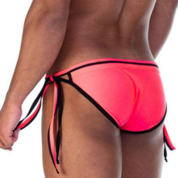 GIGO STRIP PINK SWIM BRIEF - Picture 1 of 6